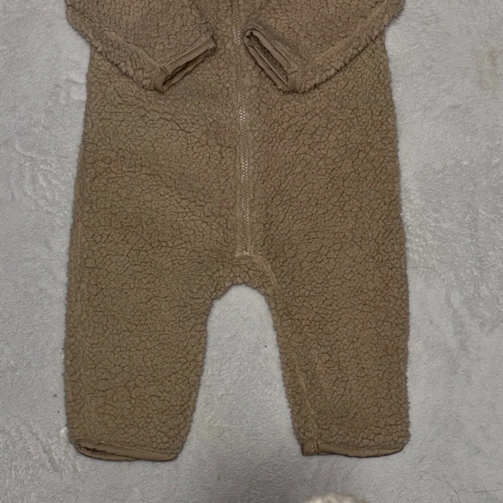 Carters Cozy Taupe Sherpa Baby One-Piece Romper - Picture 3 of 10
